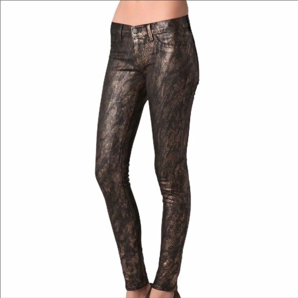 Edgy Black Gold Snakeskin Textured Low Rise Skinny Jeans 901 J. Brand NEW